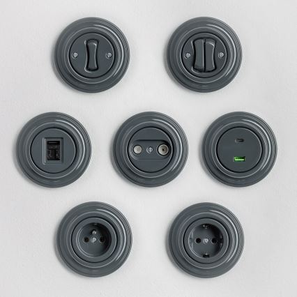 Kliklap - Retro TV-/FM-uttag (avslutande) med ram i antracit