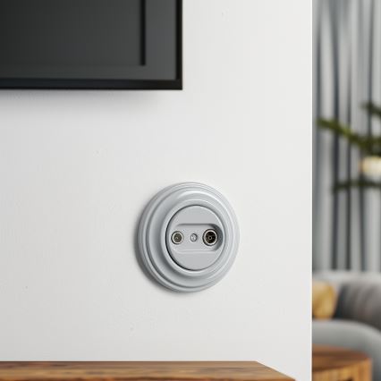 Kliklap - Retro TV+R-uttag (ändavslutning) med grå ram