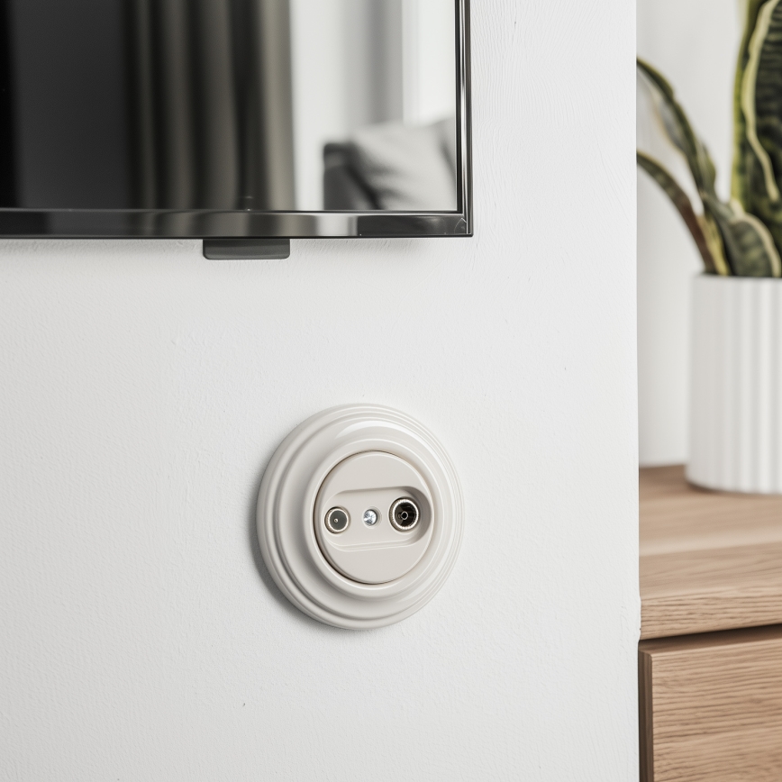 Kliklap - Retro TV+R-uttag (änduttag) med ram, beige