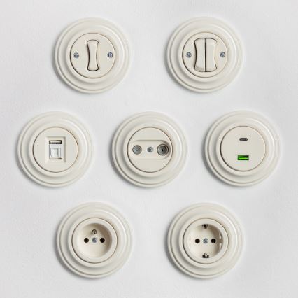 Kliklap - Retro TV+R-uttag (änduttag) med ram, beige