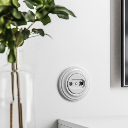 Kliklap - Retro TV+R-vägguttag (änduttag) med snövit ram