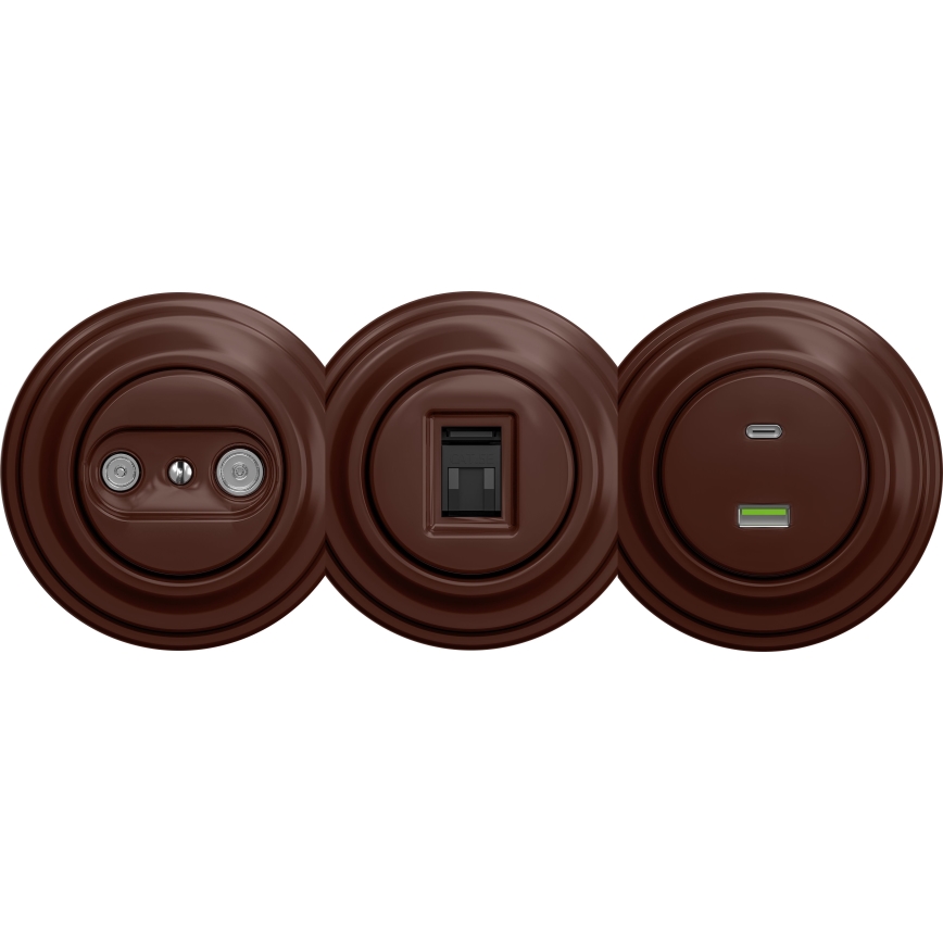 Kliklap - Retro TV+R uttagsdosa (genomgående) utan ram brun