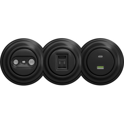 Kliklap - Retro deltagaruttag TV+R (genomgående) utan ram svart