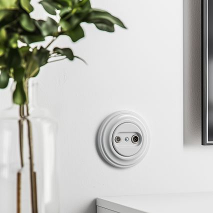 Kliklap - Retro TV/Radio-uttag (änduttag) med ram, vit keramik