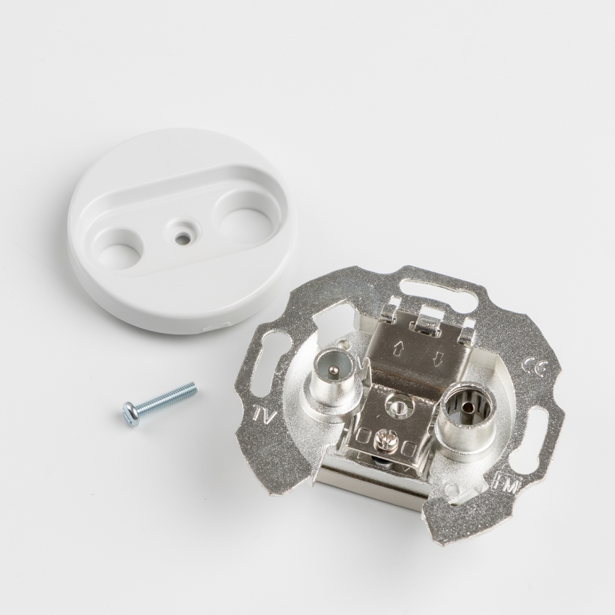 Kliklap - Retro TV/Radio-uttag (genomgående), ramfritt i vit keramik