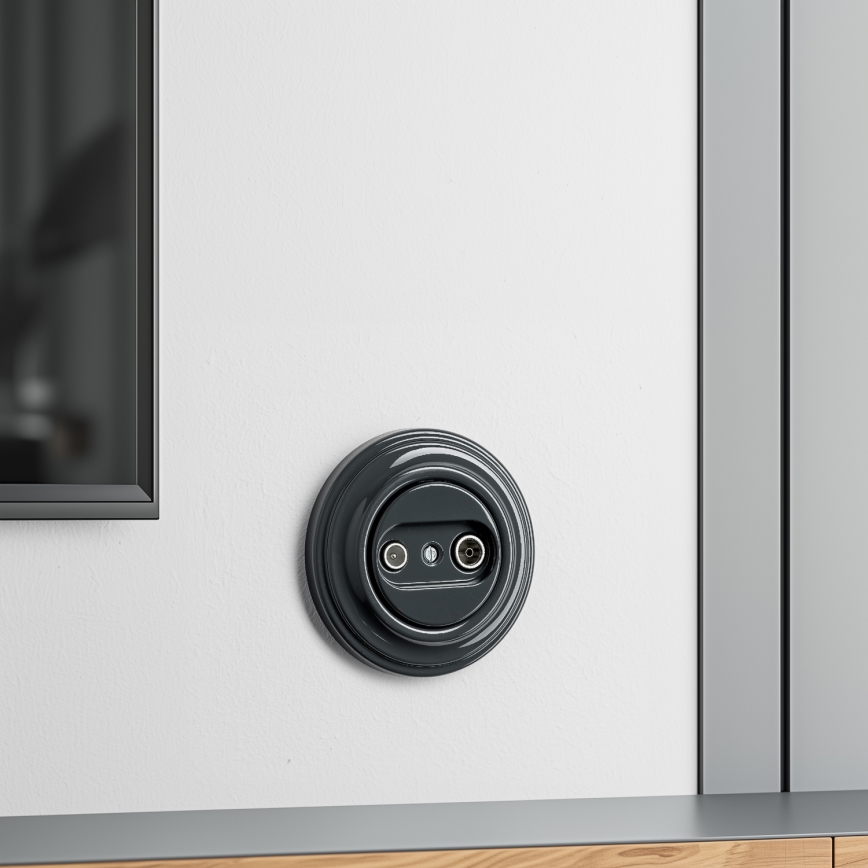 Kliklap - Retro TV-/radiouttag (genomgående) med antracitfärgad ram