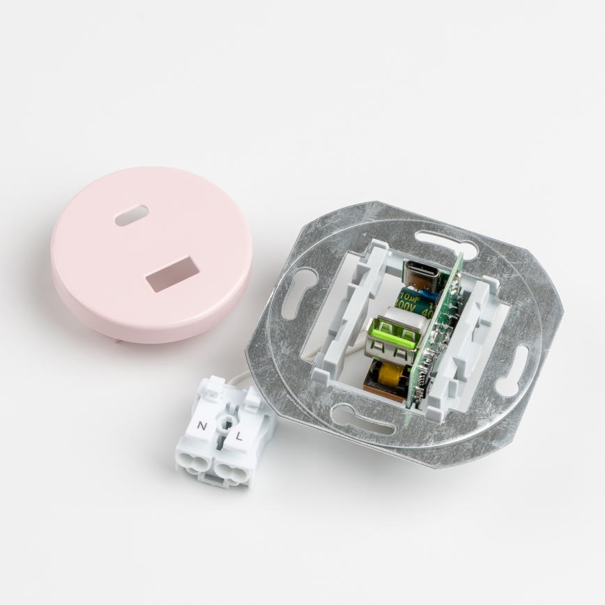 Kliklap - Retro USB-uttag A+C med ram i antikrosa