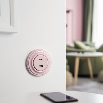 Kliklap - Retro USB-uttag A+C med ram i antikrosa