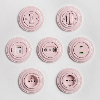 Kliklap - Retro USB-uttag A+C med ram i antikrosa