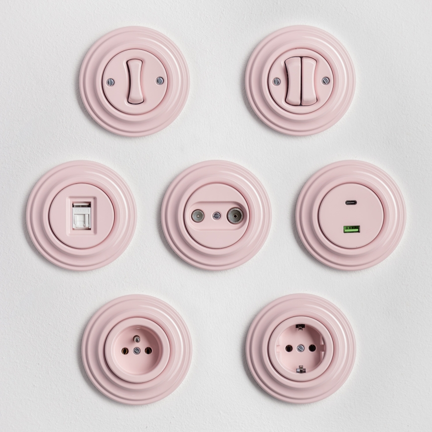 Kliklap - Retro USB-uttag A+C med ram i antikrosa