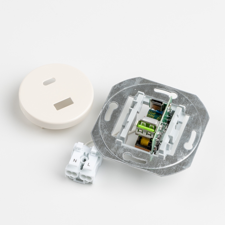 Kliklap - Retro USB-uttag A+C med ram i beige