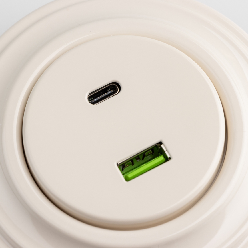 Kliklap - Retro USB-uttag A+C med ram i beige