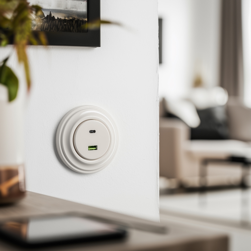 Kliklap - Retro USB-uttag A+C med ram i beige