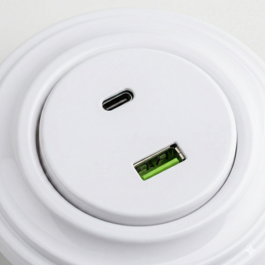 Kliklap - Retro USB-uttag A+C med ram i snövitt