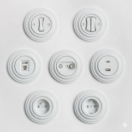 Kliklap - Retro USB-uttag A+C med ram i snövitt