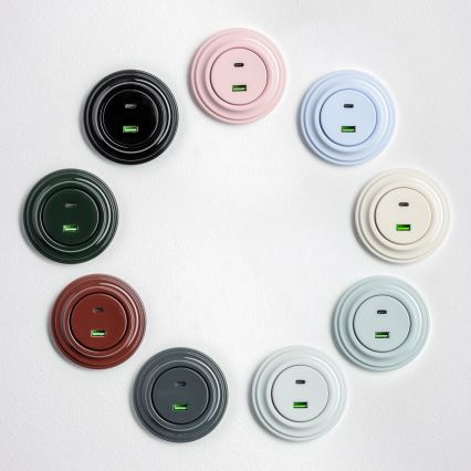 Kliklap - Retro USB-uttag A+C med ram i snövitt