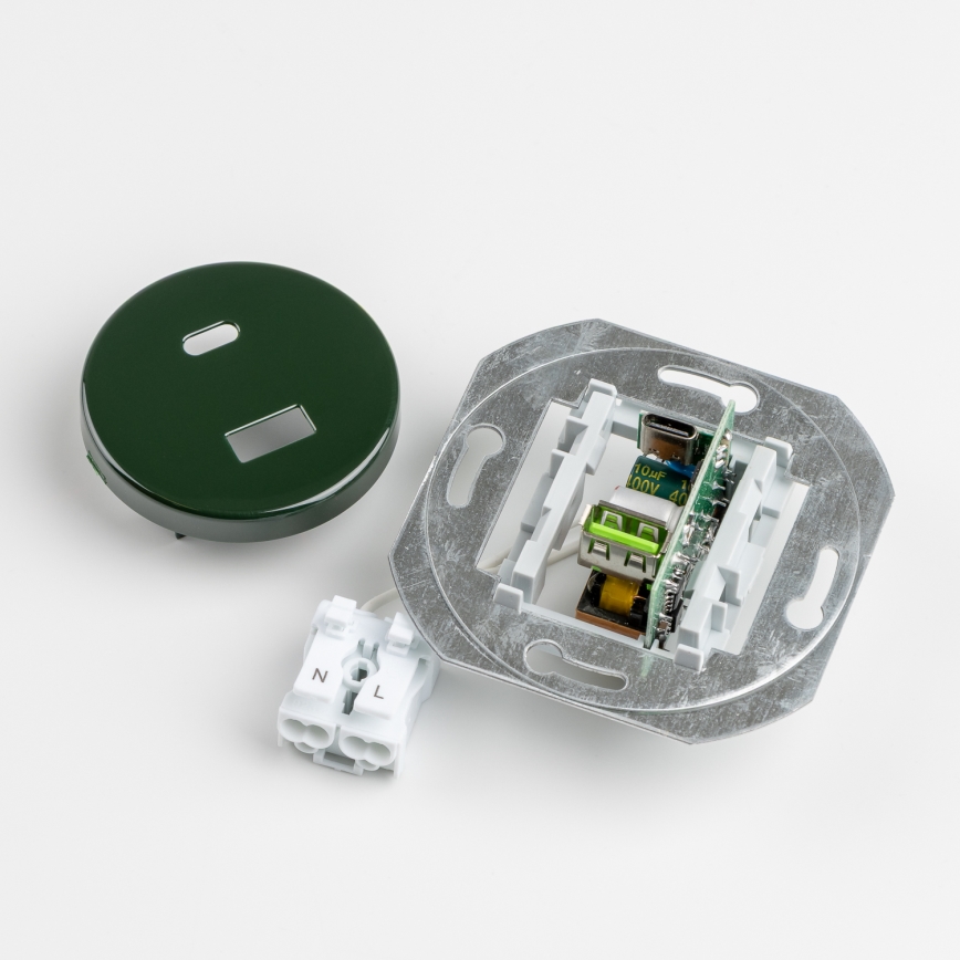 Kliklap - Retro USB-uttag USB-A + USB-C med ram, grön