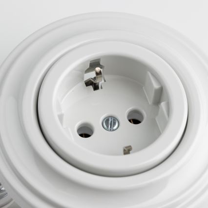 Kliklap - Retro vägguttag för hemmabruk med ram SCHUKO 230V/16A snövit