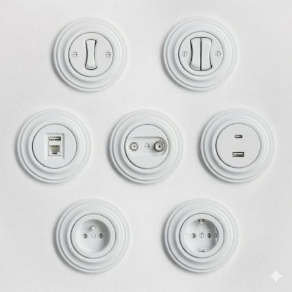Kliklap - Retro vägguttag för hemmabruk med ram SCHUKO 230V/16A snövit