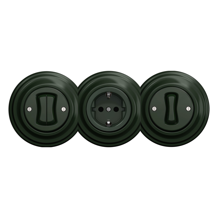 Kliklap - Retro vägguttag för hemmabruk, utan ram, SCHUKO 230V/16A, grön