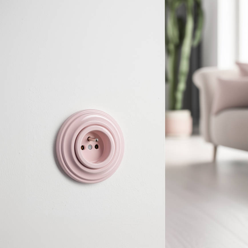 Kliklap - Retro vägguttag för hemmet med ram, 230 V, gammalrosa