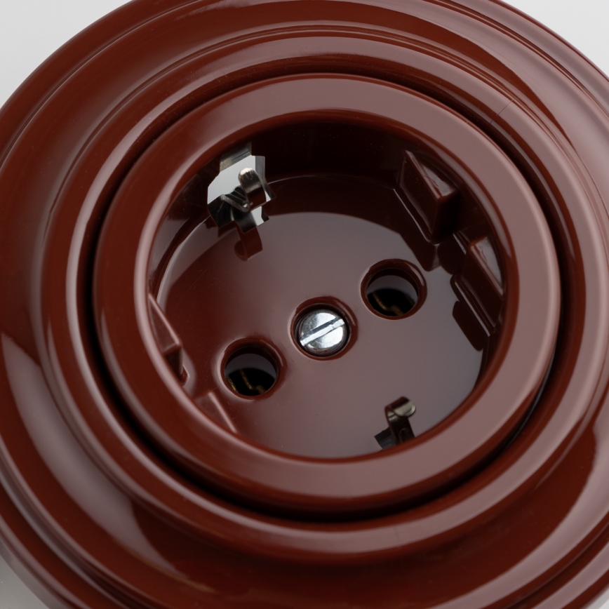 Kliklap - Retro vägguttag för hemmet med ram SCHUKO 230V/16A, brunt