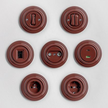 Kliklap - Retro vägguttag för hemmet med ram SCHUKO 230V/16A, brunt