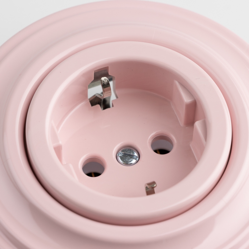 Kliklap - Retro vägguttag för hemmet med ram, SCHUKO 230V/16A, gammalrosa