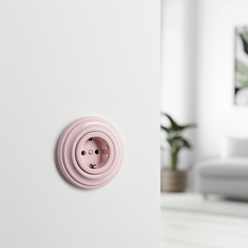Kliklap - Retro vägguttag för hemmet med ram, SCHUKO 230V/16A, gammalrosa