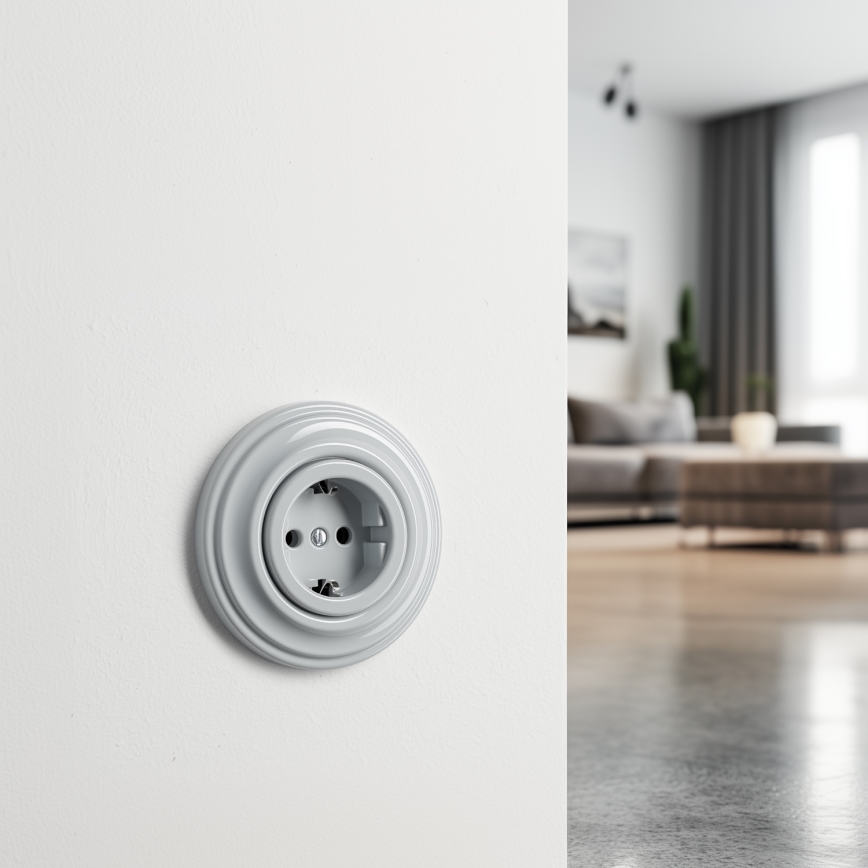 Kliklap - Retro vägguttag för hemmet med ram, SCHUKO 230V/16A, grå
