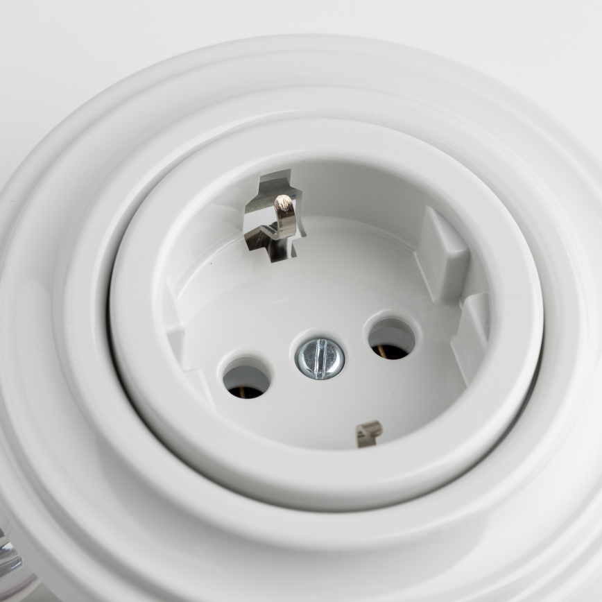 Kliklap - Retro vägguttag för hemmet med ram SCHUKO 230V/16A, vit keramik