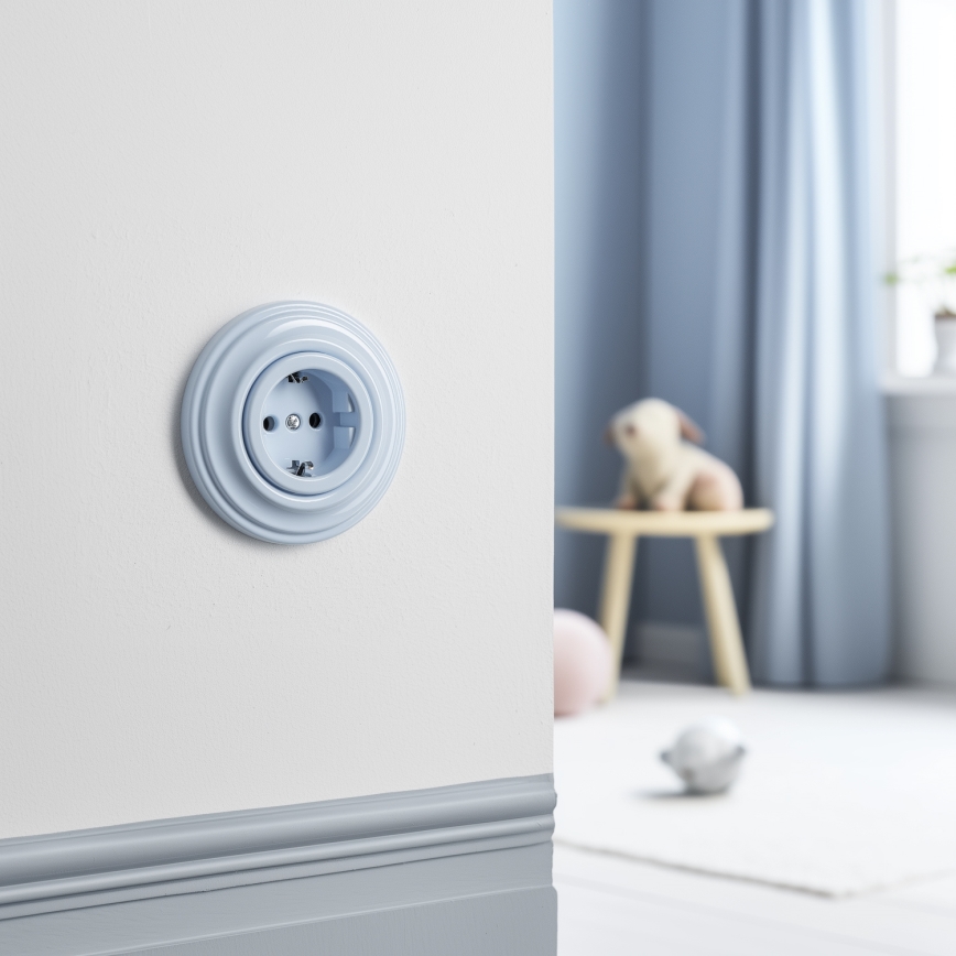Kliklap - Retro vägguttag för hemmet med SCHUKO-ram 230 V/16 A, blå