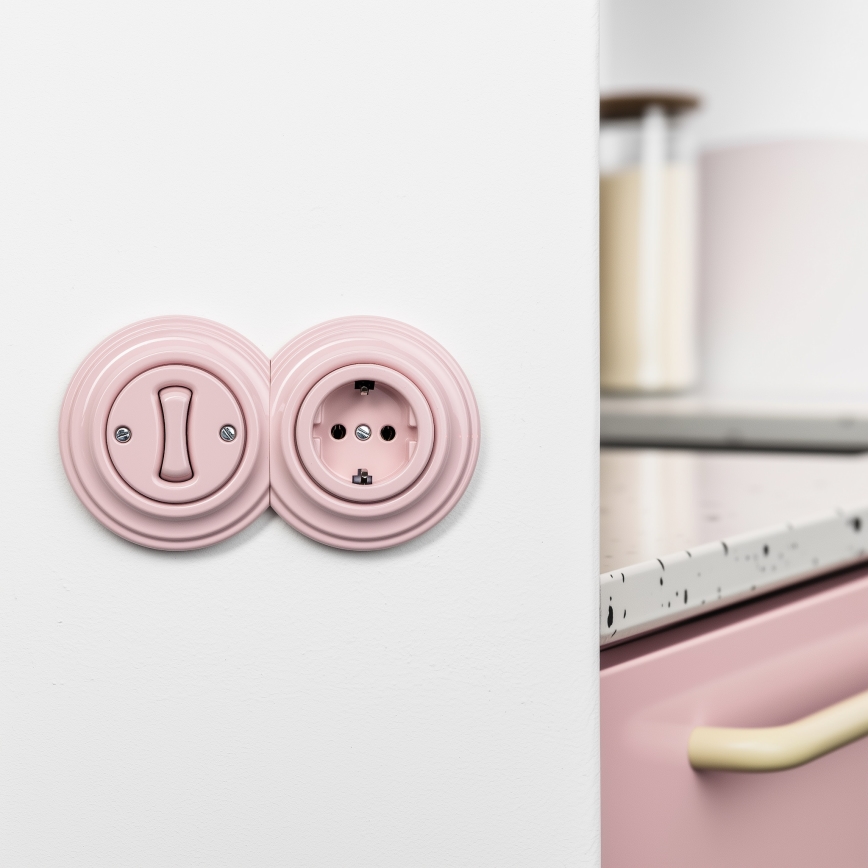 Kliklap - Retro vägguttag för hemmet utan ram SCHUKO 230V/16A gammalrosa