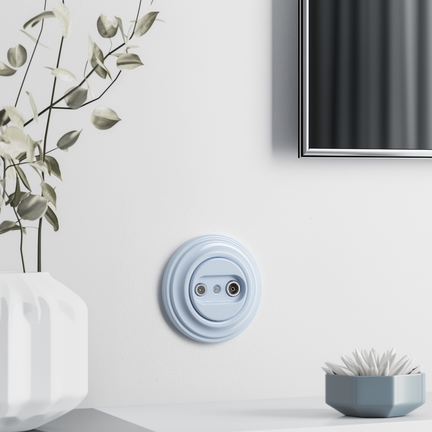 Kliklap - Retro vägguttag för TV och radio (genomgående) med ram, blå