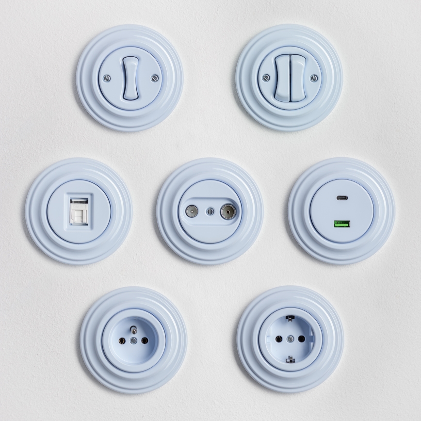 Kliklap - Retro vägguttag med ram 230V blå