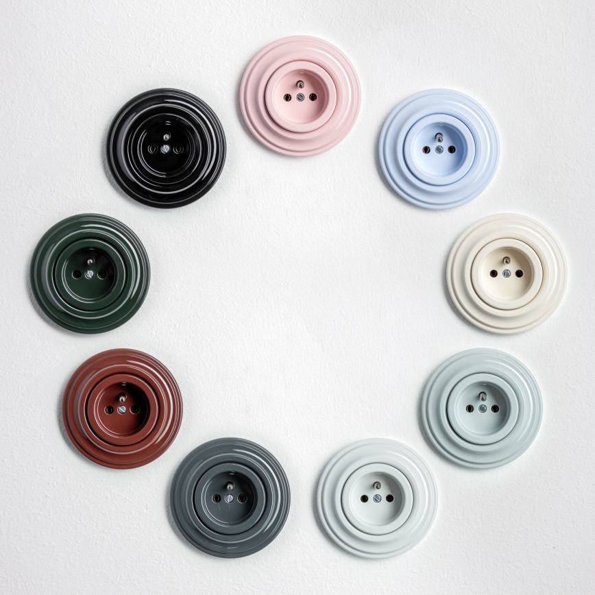 Kliklap - Retro vägguttag med ram 230V blå