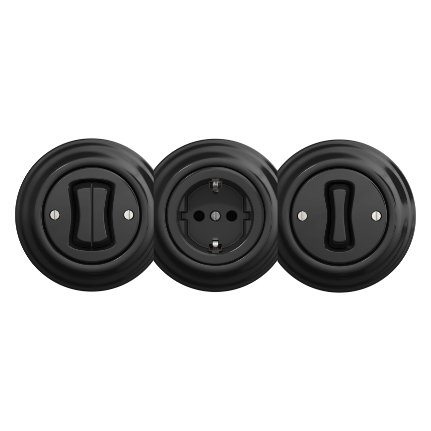 Kliklap - Retro vägguttag utan ram, SCHUKO 230V/16A, svart