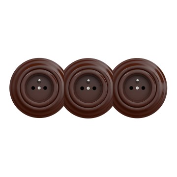 Kliklap - Trippel retro eluttag med ram 230V brunt