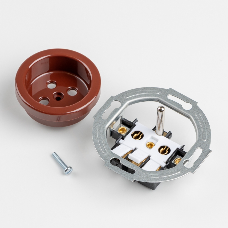 Kliklap - Trippel retro eluttag med ram 230V brunt