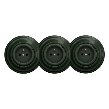 Kliklap - Trippel retro vägguttag med ram 230 V, grönt