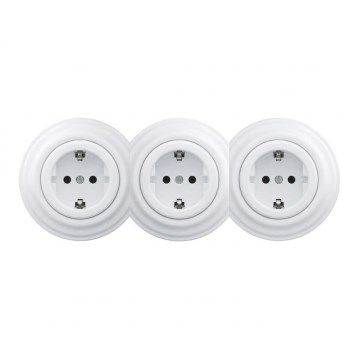 Kliklap - Trippel retro vägguttag med ram, SCHUKO 230 V, snövit