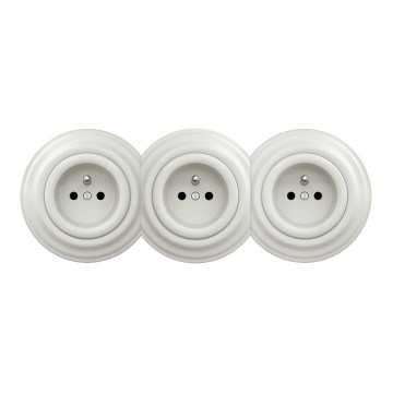 Kliklap - Trippel retrouttag för hemmet med ram, 230V, vit keramik