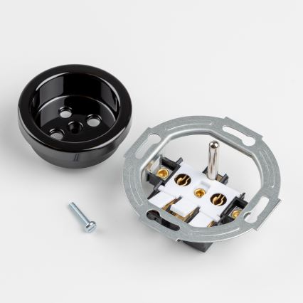 Kliklap - Trippelt retro vägguttag med ram 230 V, svart