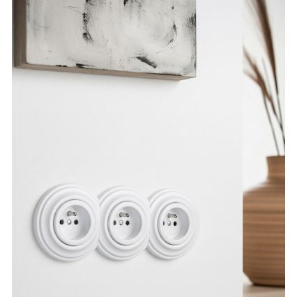 Kliklap - Trippeluttag i retrostil för hemmet med ram 230V snövitt