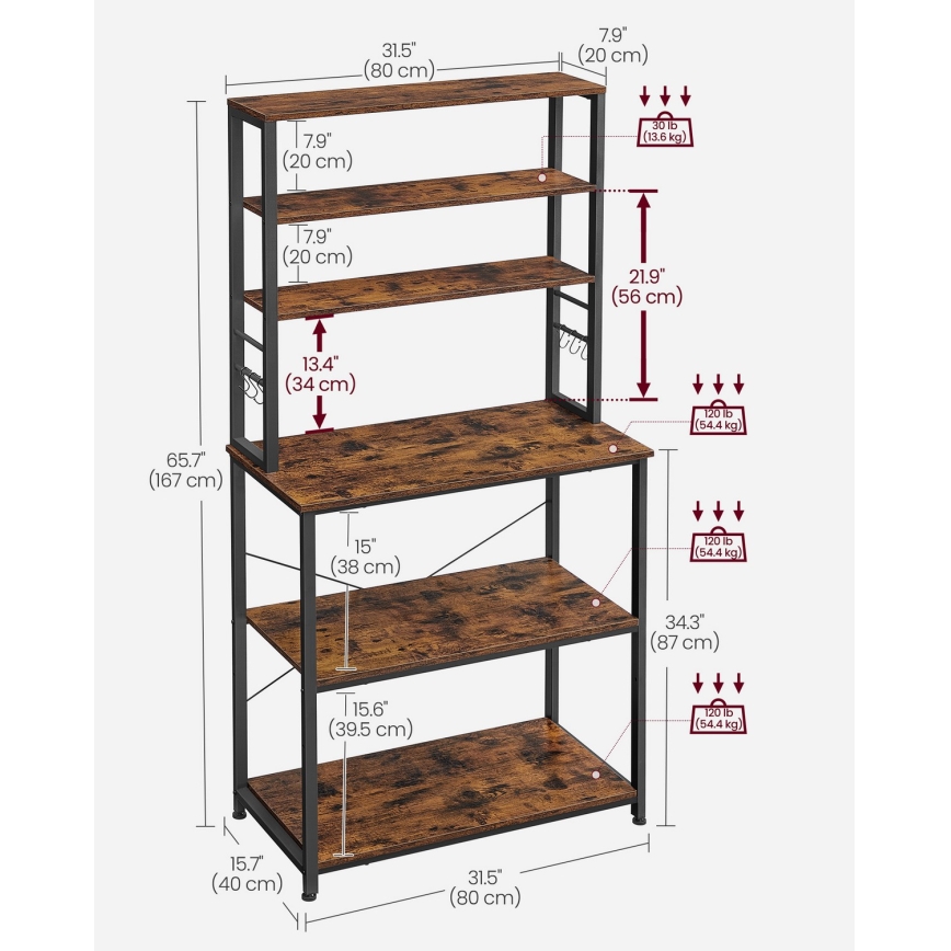 Kökshylla MARGE, brun/svart
