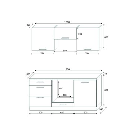 Köksinredning CELESTE 180 cm högblank taupe