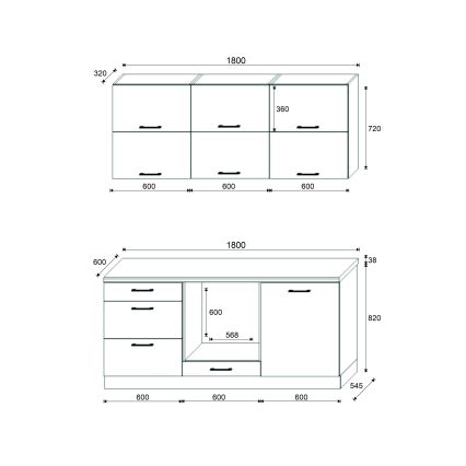 Köksinredning ELISE 180 cm, grafit