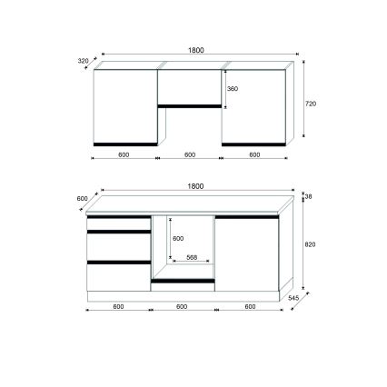 Köksinredning MARINA 180 cm ek craft/blank svart
