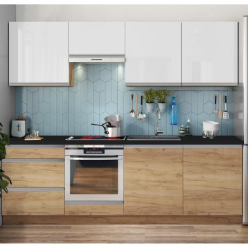 Köksinredning MARINA 240 cm ek craft/högblank vit