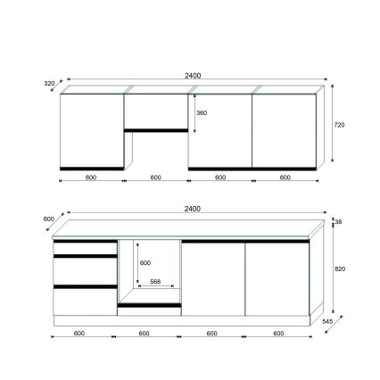 Köksinredning MARINA 240 cm, ek Craft